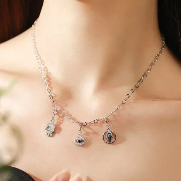 Silver Evil Eye with Blue Accent Charm Pendant - Picture 3 of 4